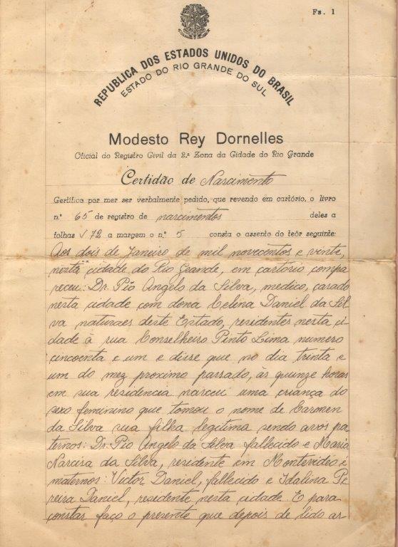 Certido de nascimento de Carmen