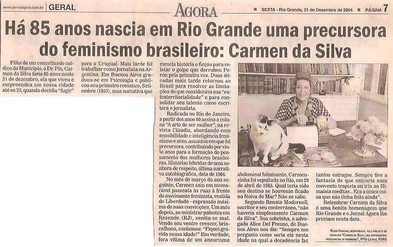 H 85 anos nascia em Rio Grande uma precursora do feminismo brasileiro - Jornal Agora - Rio Grande, 31/12/2004