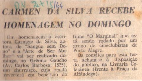 27 de Maio de 1966. Carmen da Silva recebe homenagem no domingo.
