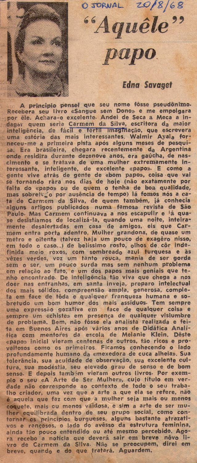 20 de Agosto de 1968 - O Jornal. "Aqule" papo.
