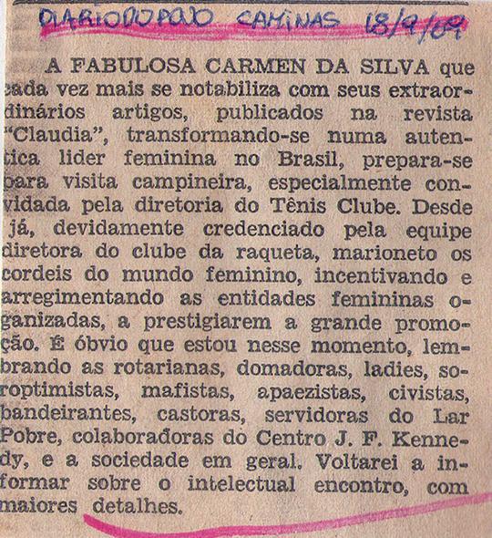 18 de Setembro de 1969 - Dirio do Povo. A fabulosa Carmen da Silva.