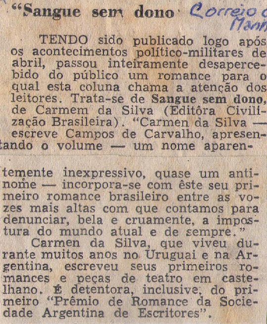 1970 - Correio da Manh. Sangue sem dono.