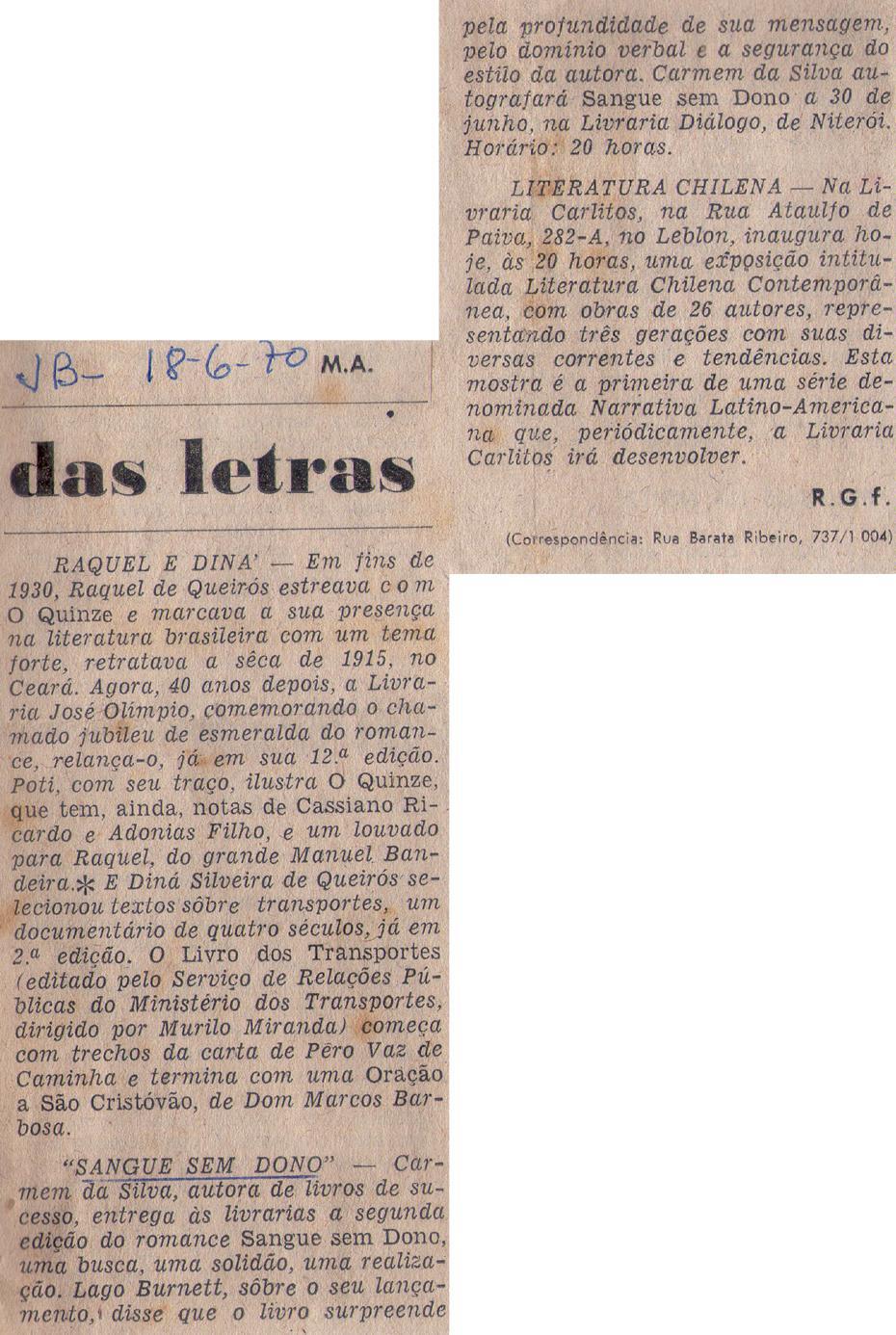 18 de Junho de 1970. Das letras.