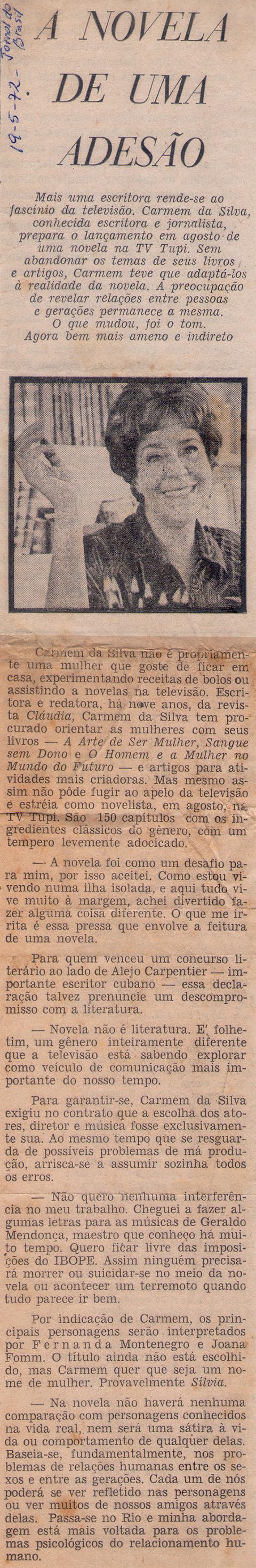 19 de Maio de 1972 - Jornal do Brasil. A novela de uma adeso.