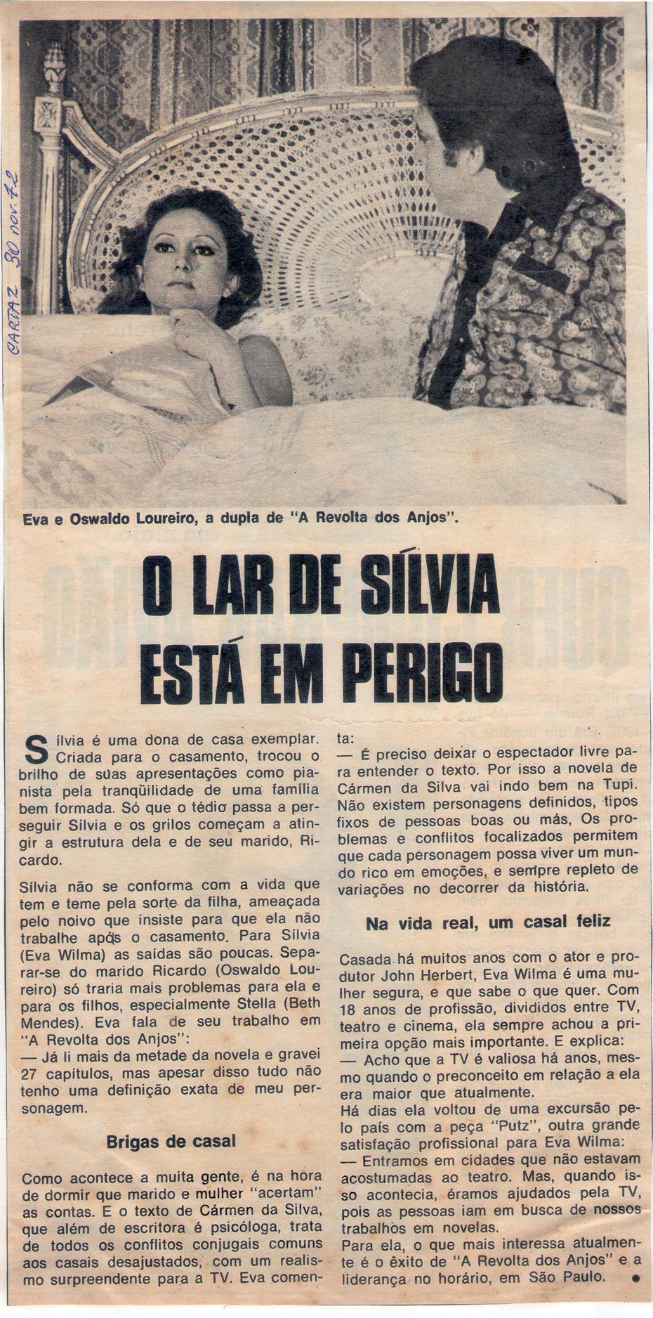 30 de Novembro de 1972 - Cartaz. O lar de Slvia est em perigo.