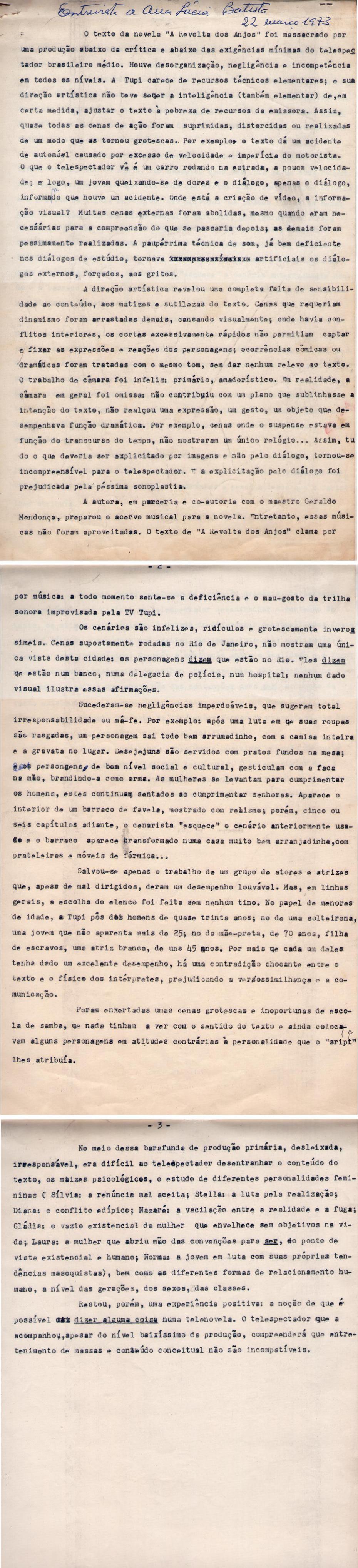 22 de Maro de 1973. Entrevista a Ana Lcia Batista.