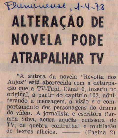 01 de Abril de 1973 - Fluminense. Alterao de novela pode atrapalhar TV.