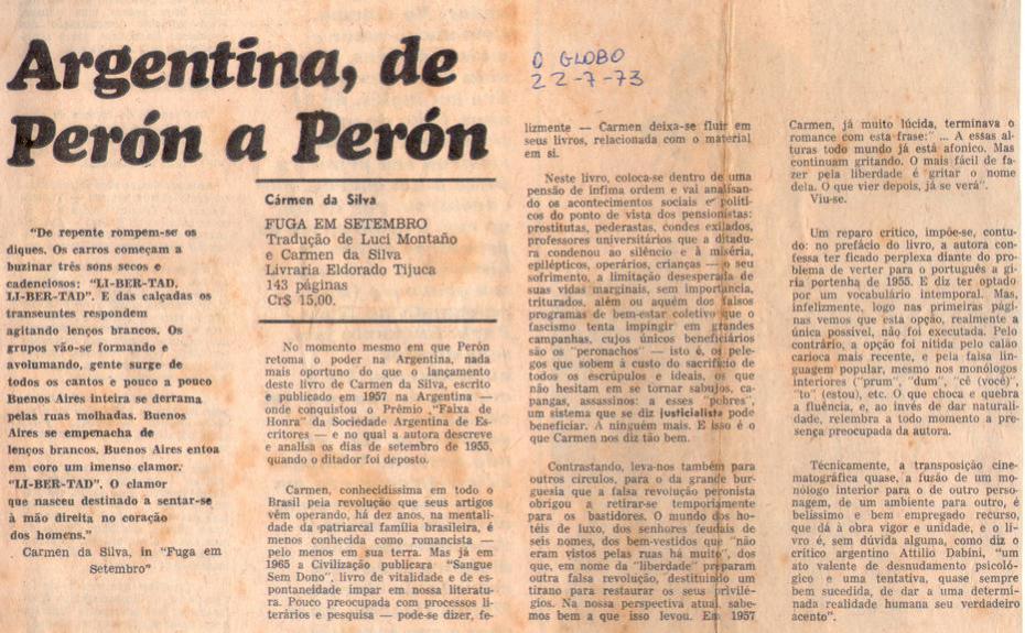 22 de Julho de 1973 - O Globo. Argentina, de Pern a Pern.