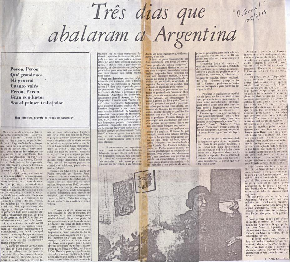 25 de Julho de 1973 - O Jornal. Trs dias que abalaram a Argentina.