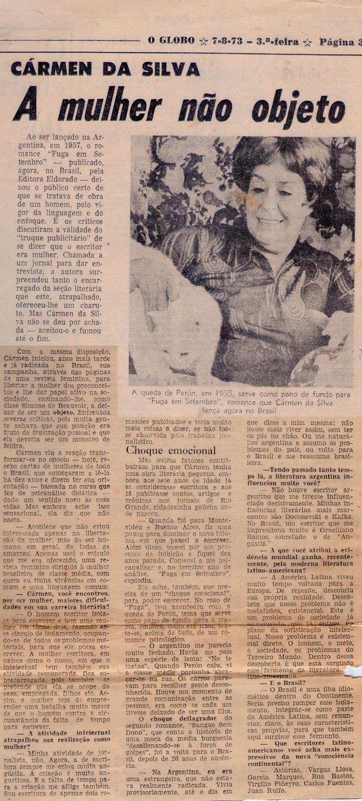 07 de Agosto de 1973 - O Globo. A mulher no objeto.