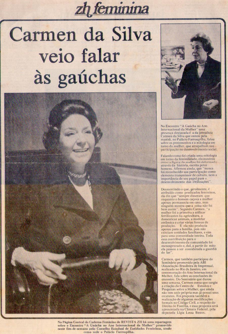1975 - Zero Hora. Carmen da Silva veio falar s gachas.