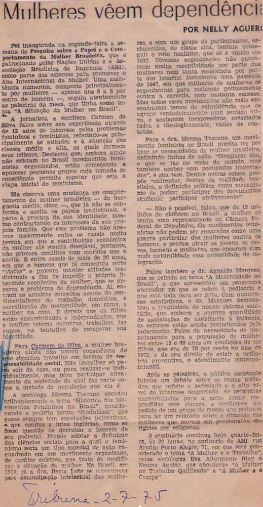 02 de Julho de 1975 - Tribuna. Mulheres veem dependncia.