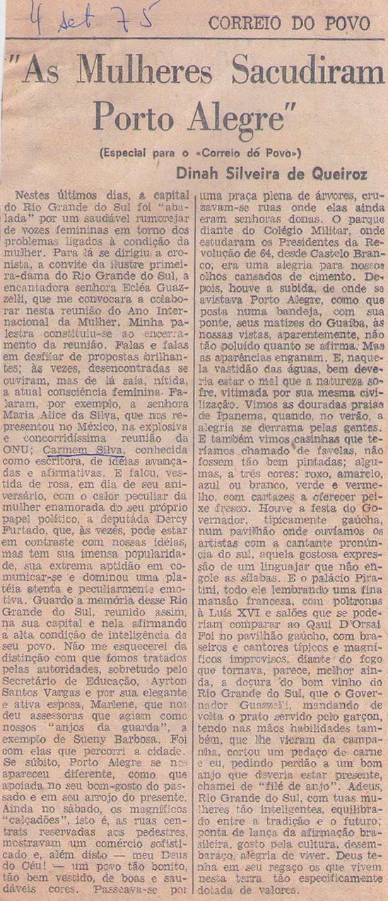 04 de Setembro de 1975 - Correio do Povo. As mulheres sacudiram Porto Alegre.