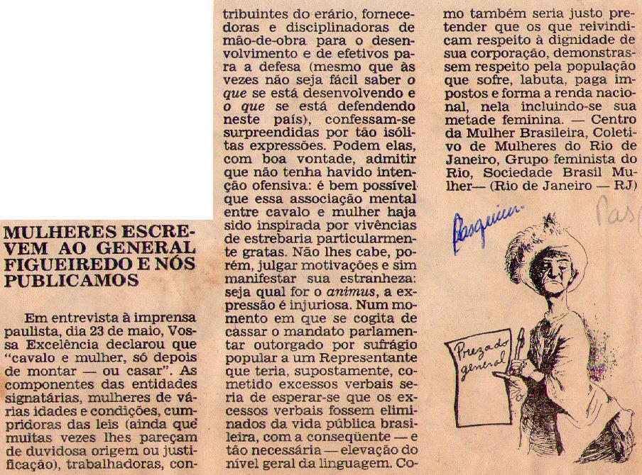 1979 - Pasquim. Mulheres escrevem ao General Figueiredo e ns publicamos.