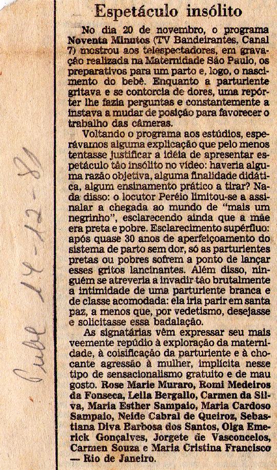 14 de Dezembro de 1981. Espetculo inslito.