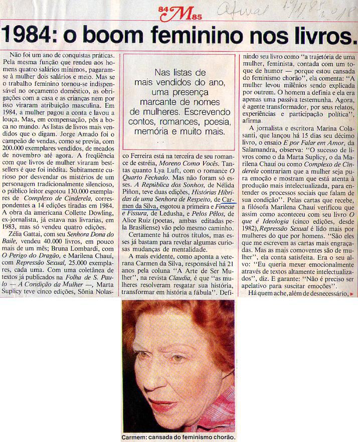 01 de Janeiro de 1985 - Afinal. 1984: o boom feminino nos livros.