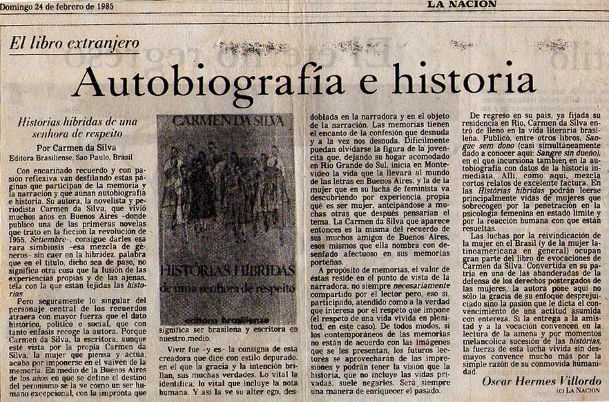 24 de Fevereiro de 1985 - La Nacion. Autobiagrafa e historia.