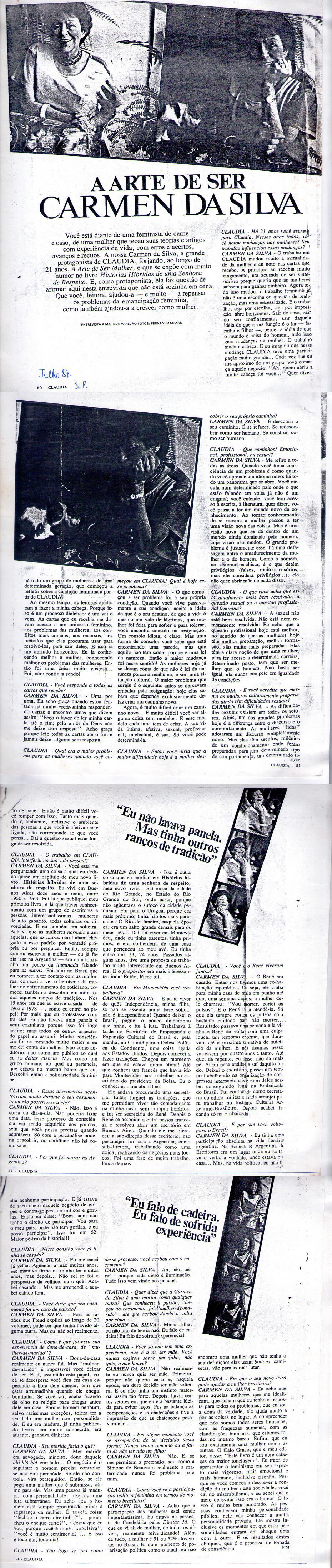 Agosto de 1984 - Cludia. A arte de ser Carmen da Silva.