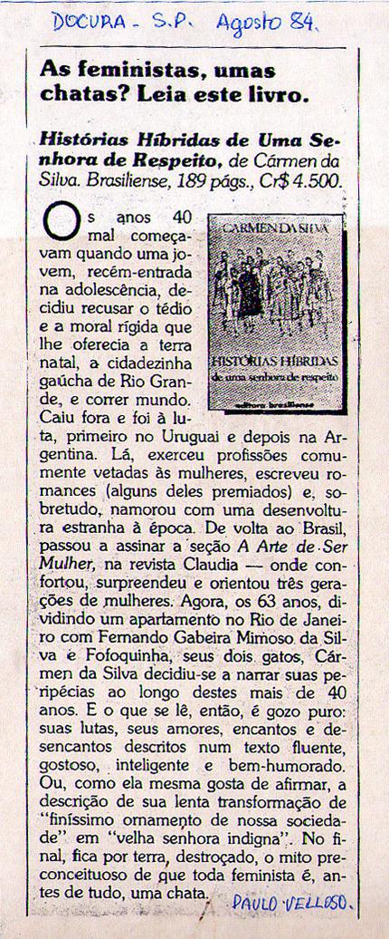 Agosto de 1984 - Doura. As feministas, umas chatas? Leia este livro.