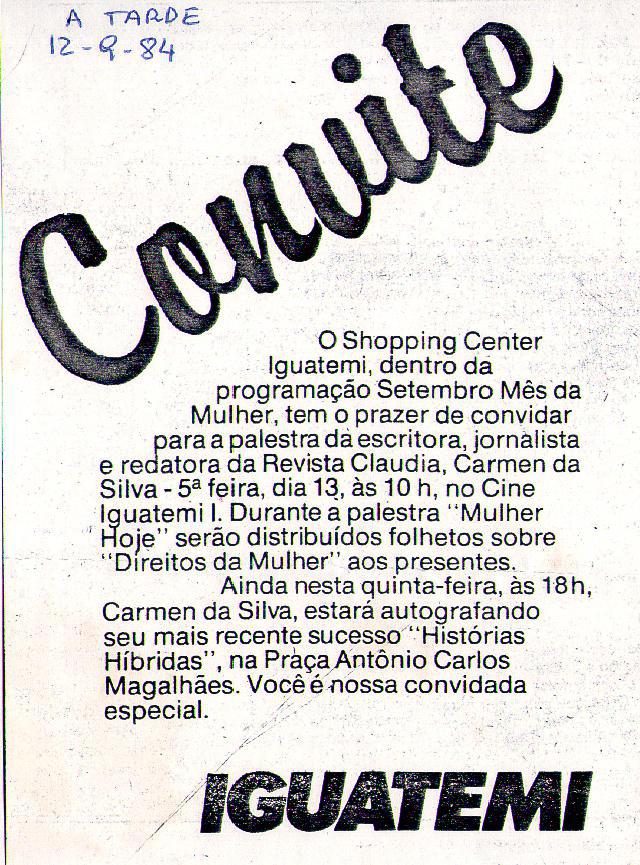 12 de Setembro de 1984 - A Tarde. Convite.