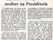 14 de Setembro de 1984 - Jornal da Bahia. Carmen Silva prefere mulher na Presidncia.