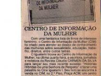 16 de Setembro de 1984 - A Tarde. Centro de Informao da Mulher.
